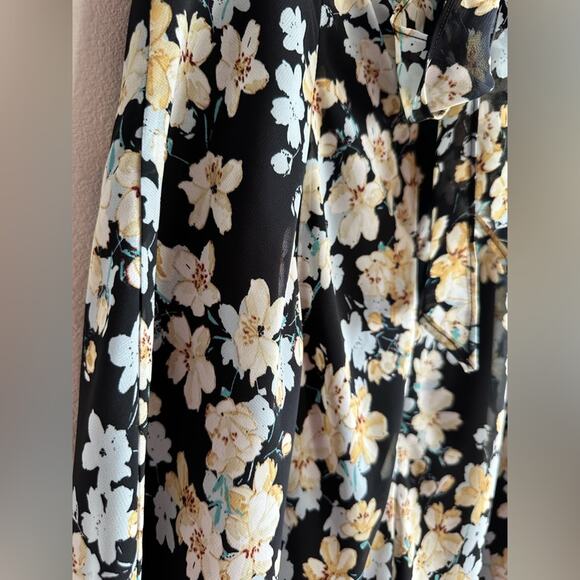 Adrianna Papell Black Floral Midi Dress Romantic Cottagecore Puff Sleeve Size 2 - Picture 4 of 7